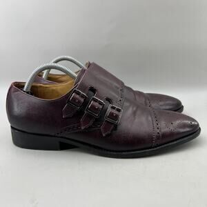 3DM Lifestyle Triple Monk Strap Shoes Men Size 9 US, 8 UK Burgundy Low Medallion